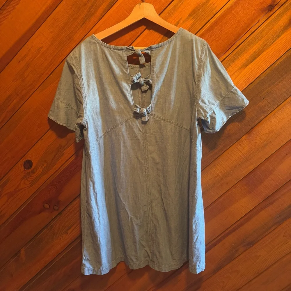 Madewell 100% cotton light Blue Denim mini Dress with ties in back - Picture 1 of 7